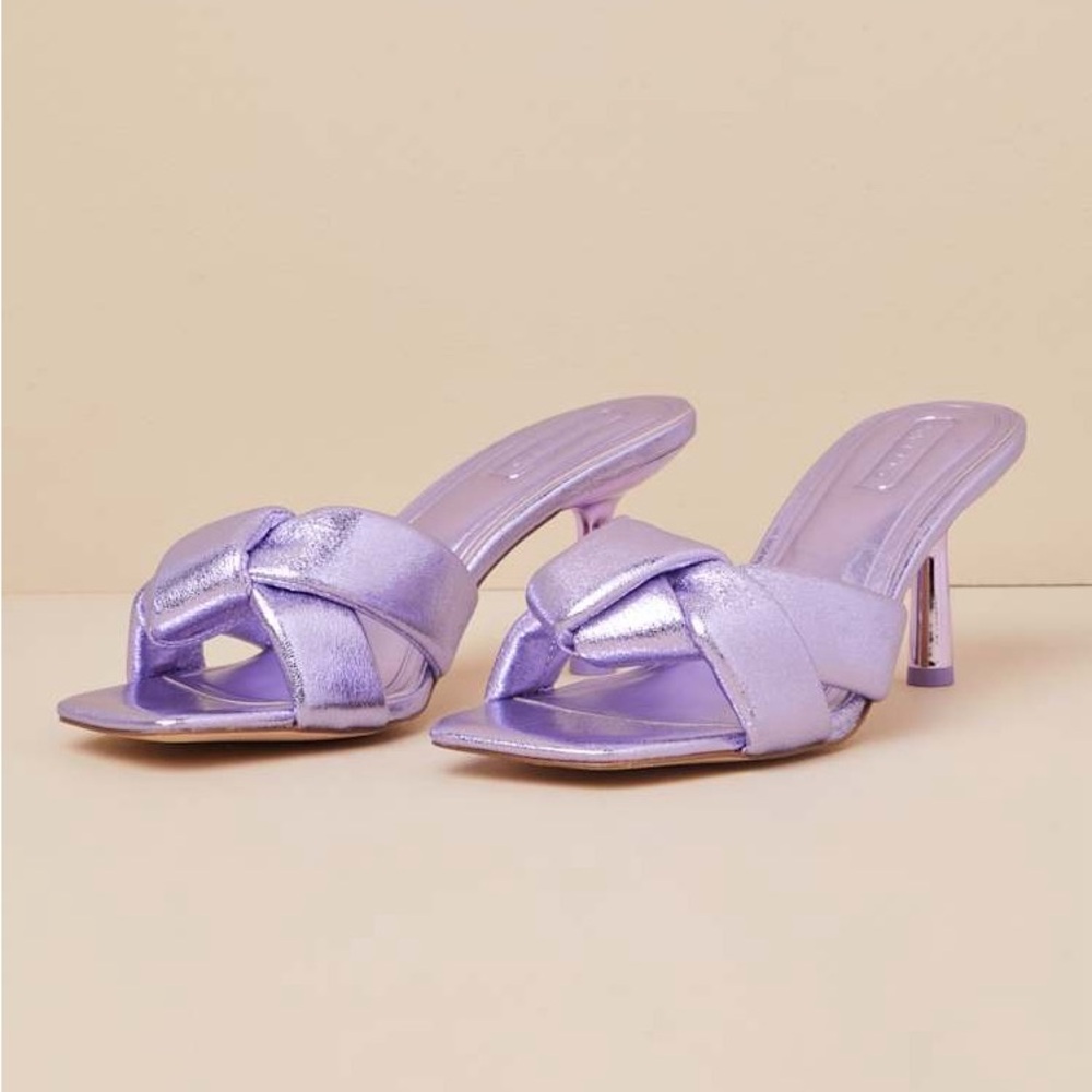 Leenoa Lavender Metallic Knotted High Heel Slide Sandals